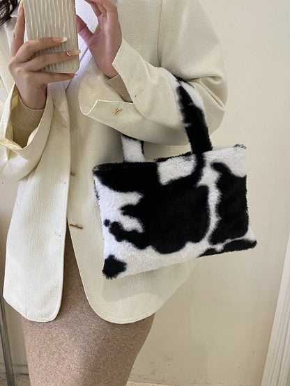 Fashionable Leopard Print Milk Zebra Plush Shoulder Handbag