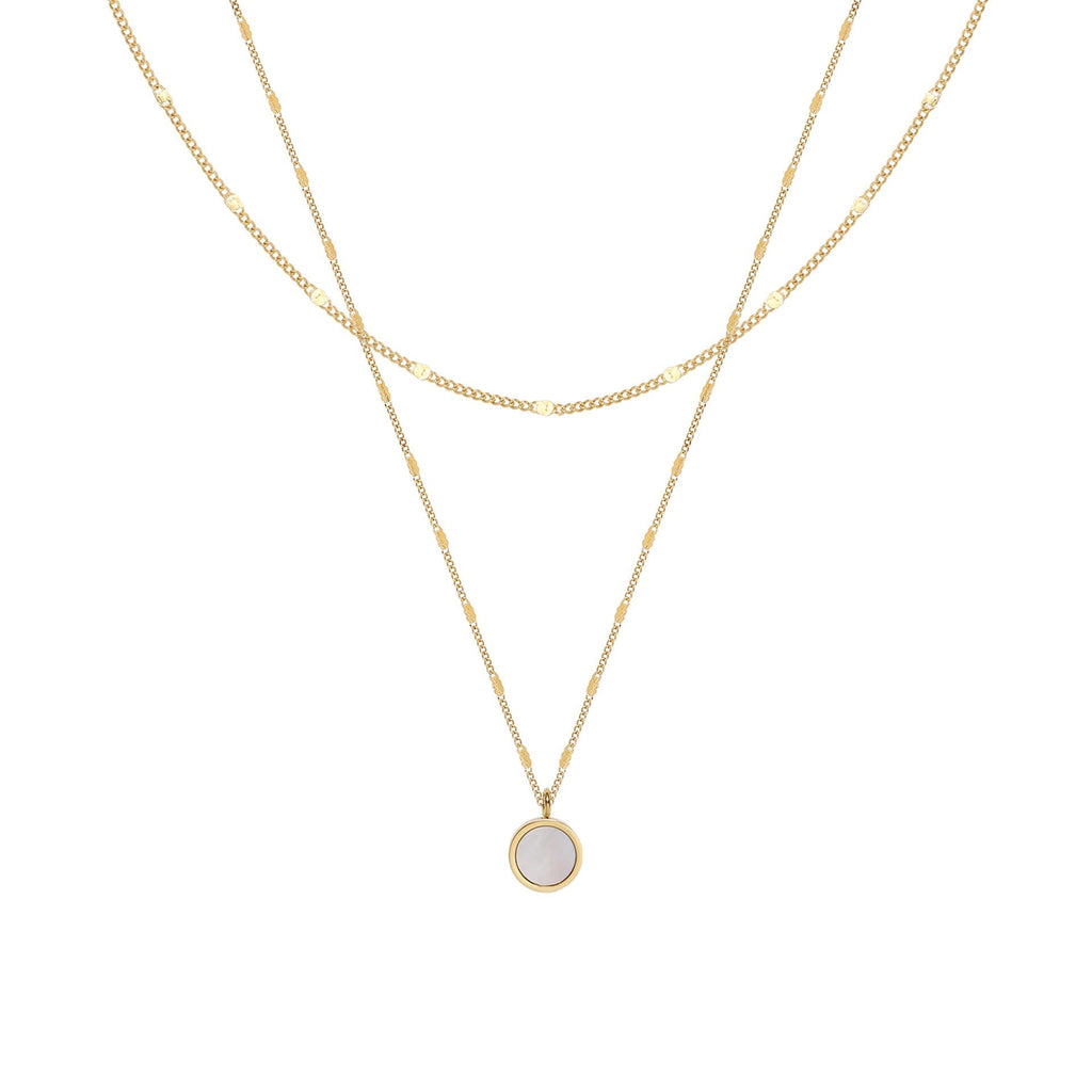 Double White Shell Round Geometric Clavicle Chain