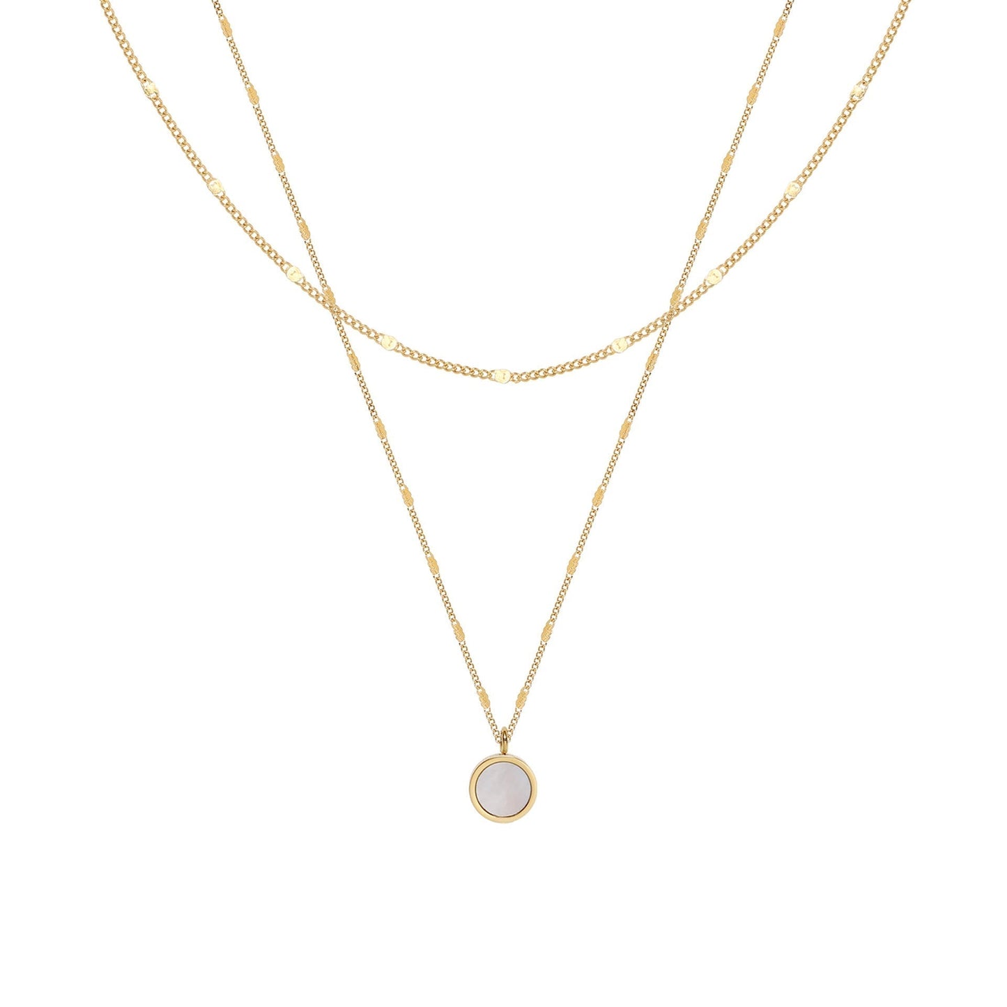 Double White Shell Round Geometric Clavicle Chain