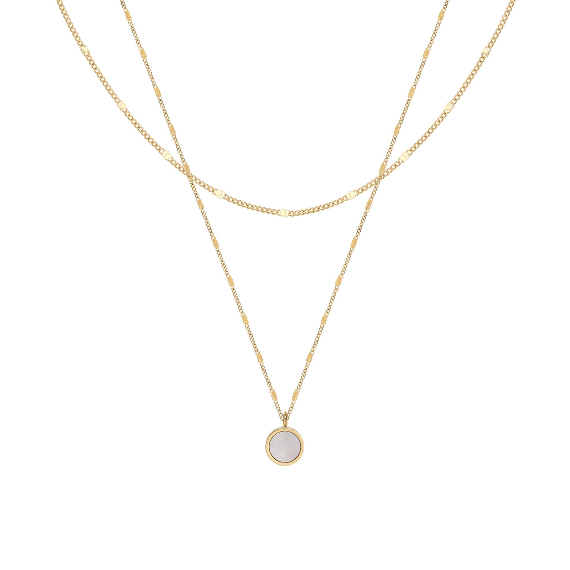 Double White Shell Round Geometric Clavicle Chain