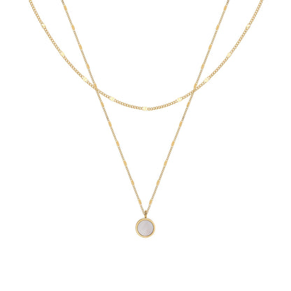 Double White Shell Round Geometric Clavicle Chain