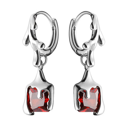 Sensitive red zircon lava earring buckle female texture grain earrings