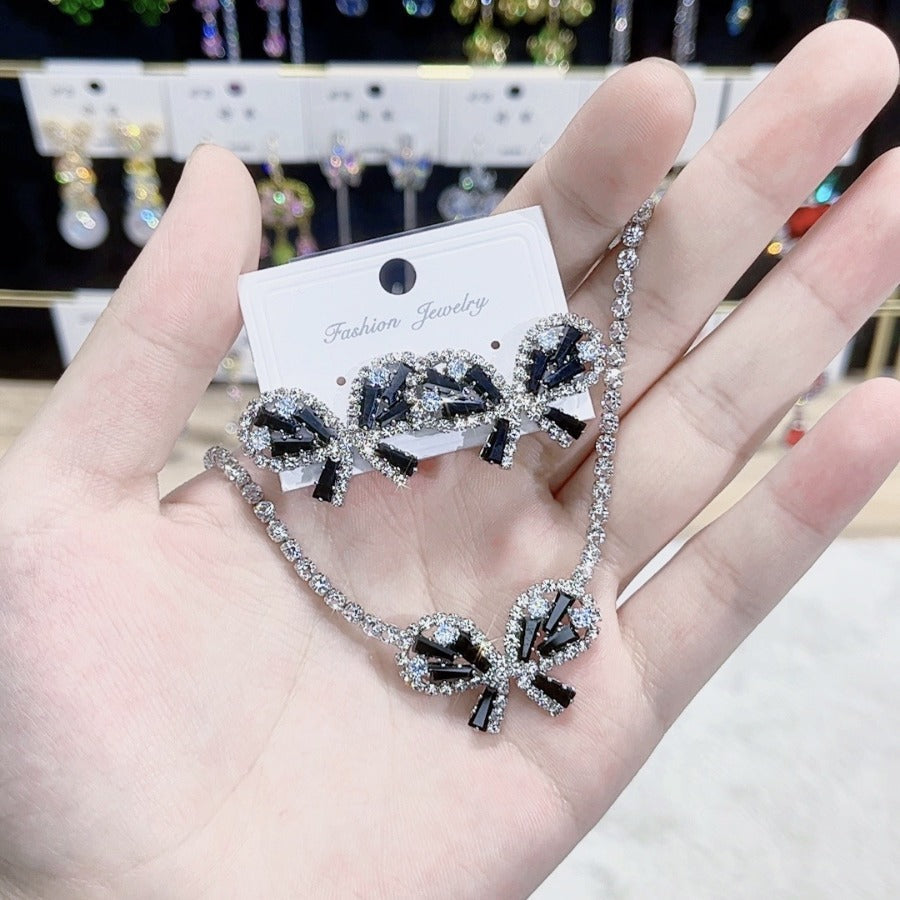 Black butterfly zircon luxury earring necklace set