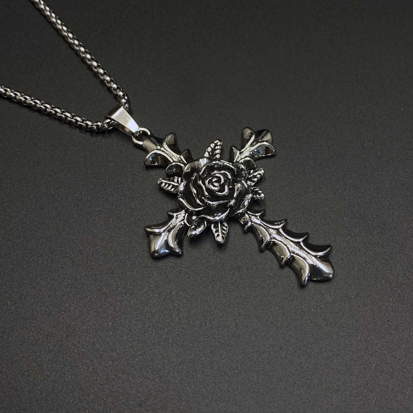 Vintage rose cross pendant necklace