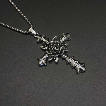 Vintage rose cross pendant necklace