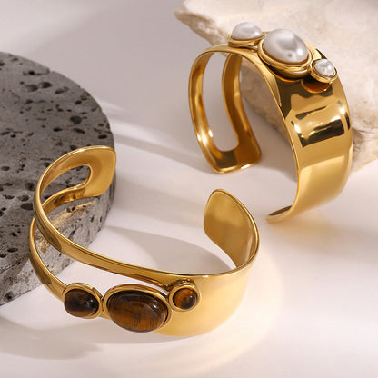 Vintage natural stone open bracelet