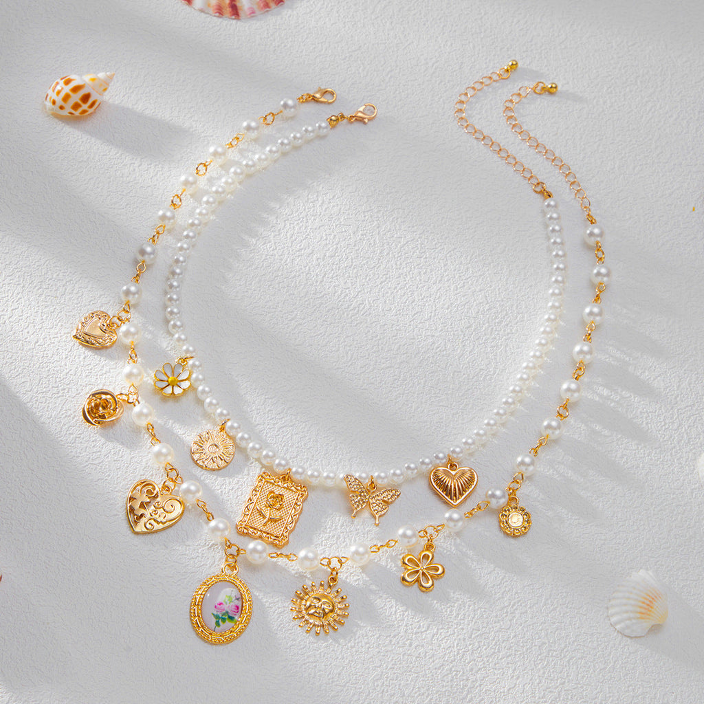 Starfish conch shell pendant pearl necklace