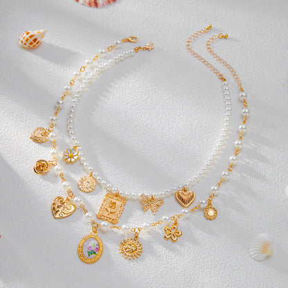 Starfish conch shell pendant pearl necklace