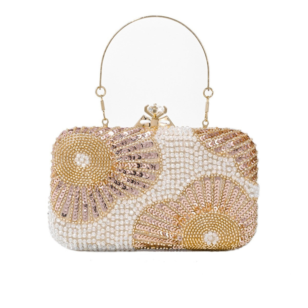 Fashionable Flower-Embellished Rhinestone Handbag
