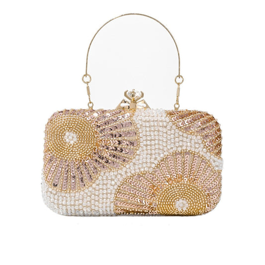 Fashionable Flower-Embellished Rhinestone Handbag