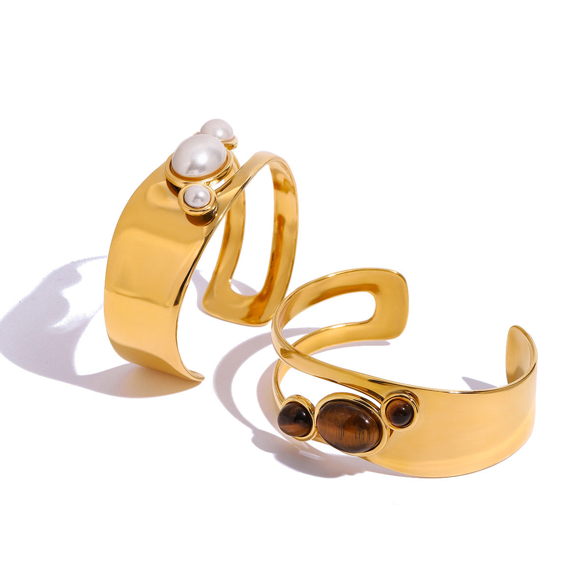 Vintage natural stone open bracelet