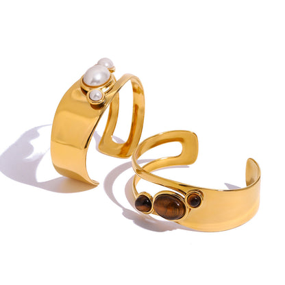 Vintage natural stone open bracelet