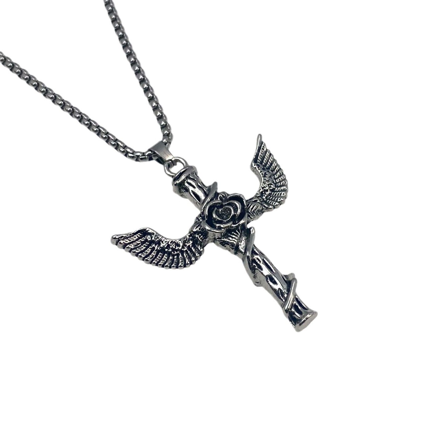 Rose Wing Cross Titanium Steel Necklace