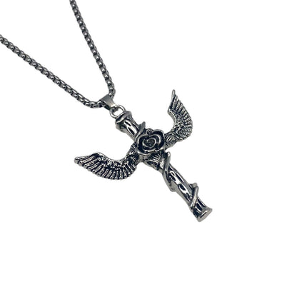Rose Wing Cross Titanium Steel Necklace