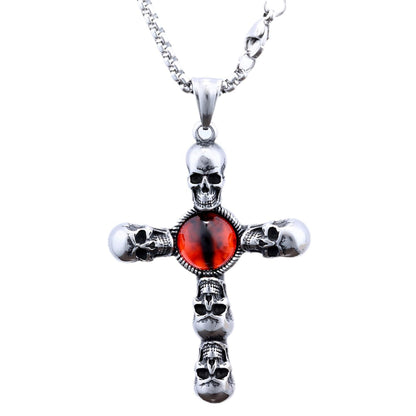 Retro skull red eye pendant cross