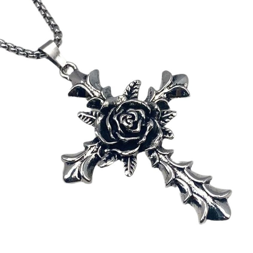 Vintage rose cross pendant necklace