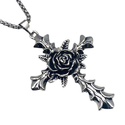 Vintage rose cross pendant necklace