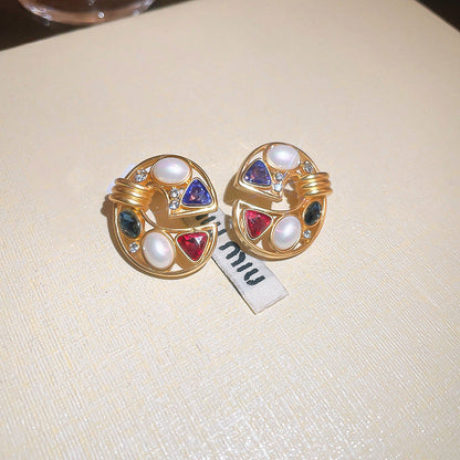 Three-color elegant crystal earrings