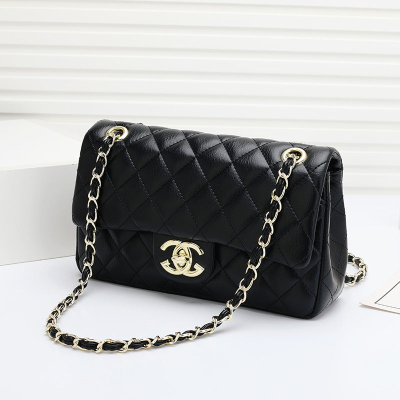 Fashion Leather Ringer Lock Catch Single Shoulder Crossbody Bag Handbag