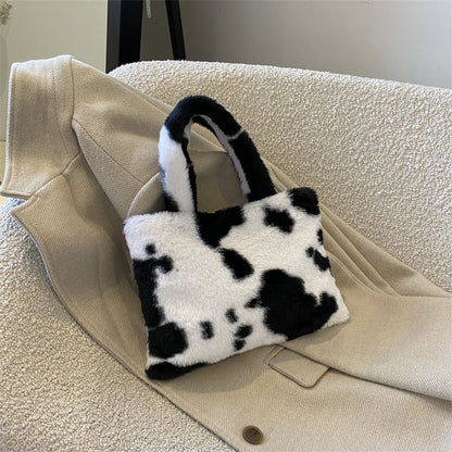 Fashionable Leopard Print Milk Zebra Plush Shoulder Handbag