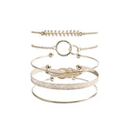 Leaf Double Ring Bangle Bracelet Combination 5-piece Set
