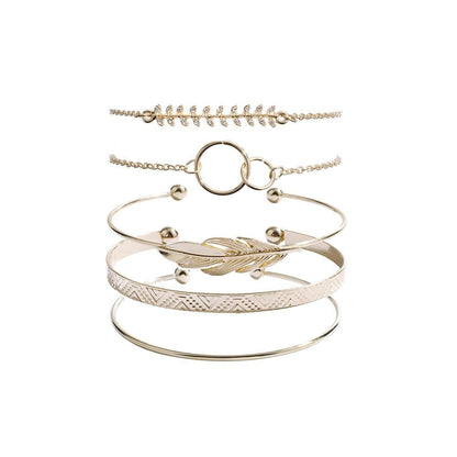 Leaf Double Ring Bangle Bracelet Combination 5-piece Set
