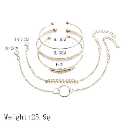 Leaf Double Ring Bangle Bracelet Combination 5-piece Set
