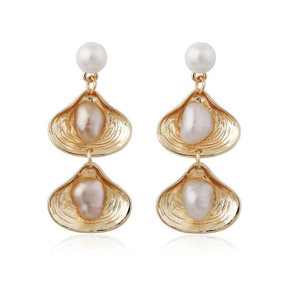 Double Shell Pearl Alloy Earrings