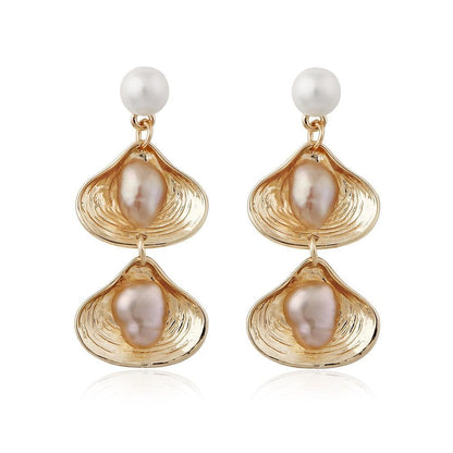 Double Shell Pearl Alloy Earrings
