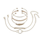 Leaf Double Ring Bangle Bracelet Combination 5-piece Set