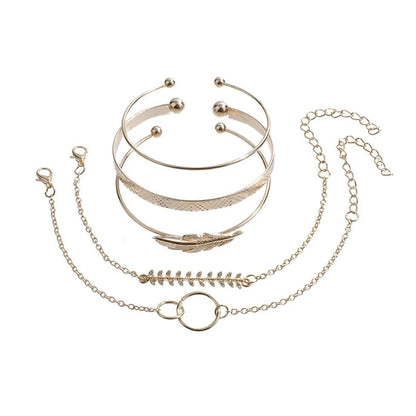 Leaf Double Ring Bangle Bracelet Combination 5-piece Set