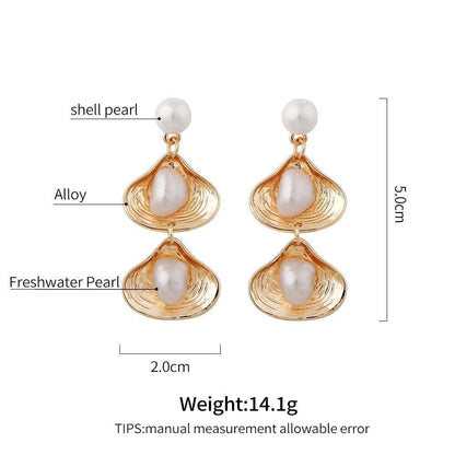Double Shell Pearl Alloy Earrings