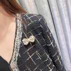 Elegant Pearl Rhinestone Bow Brooch
