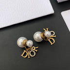 Fashion Pearl Rhinestone Letter Pendant Earrings