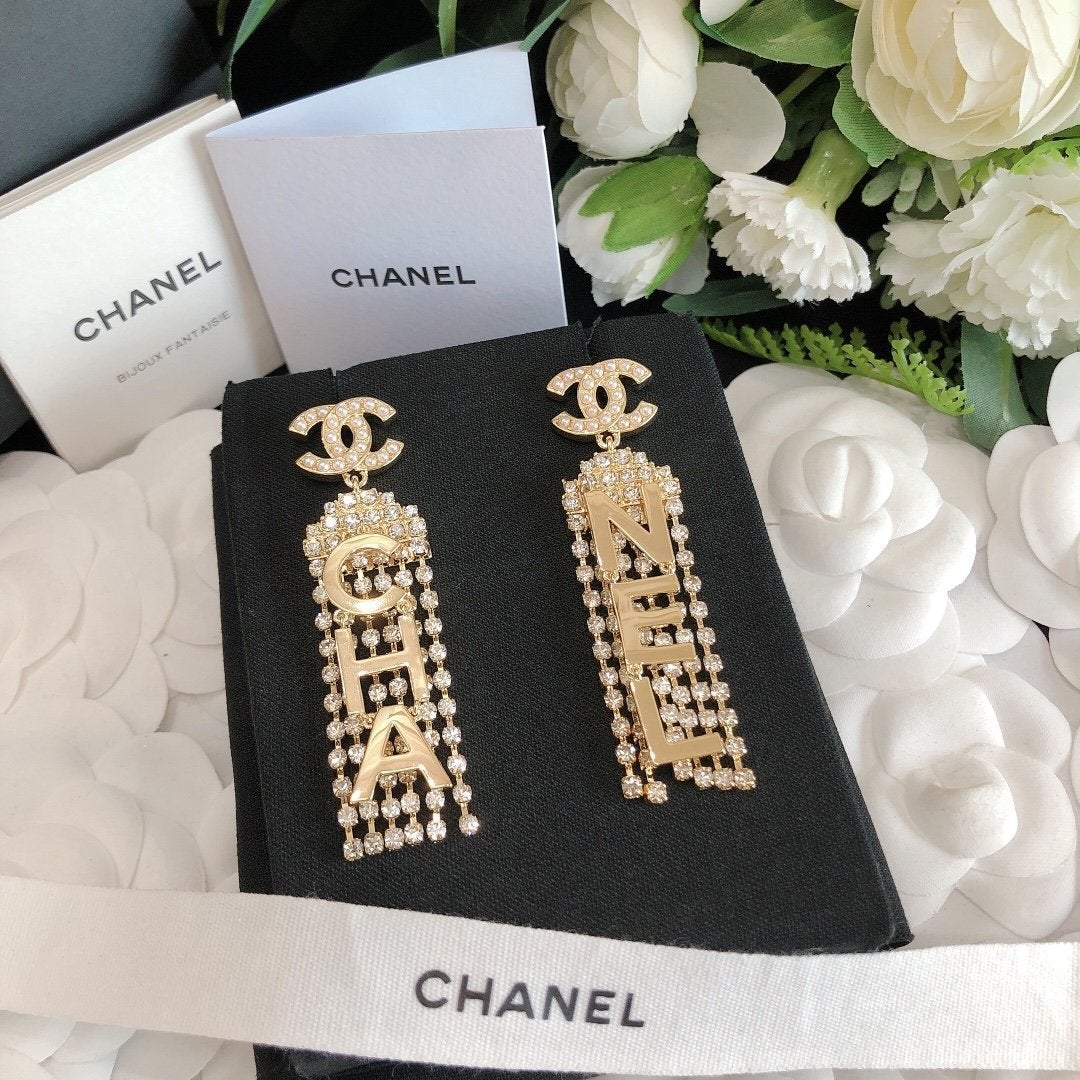 Luxury Letter Tassel Rhinestone Earrings