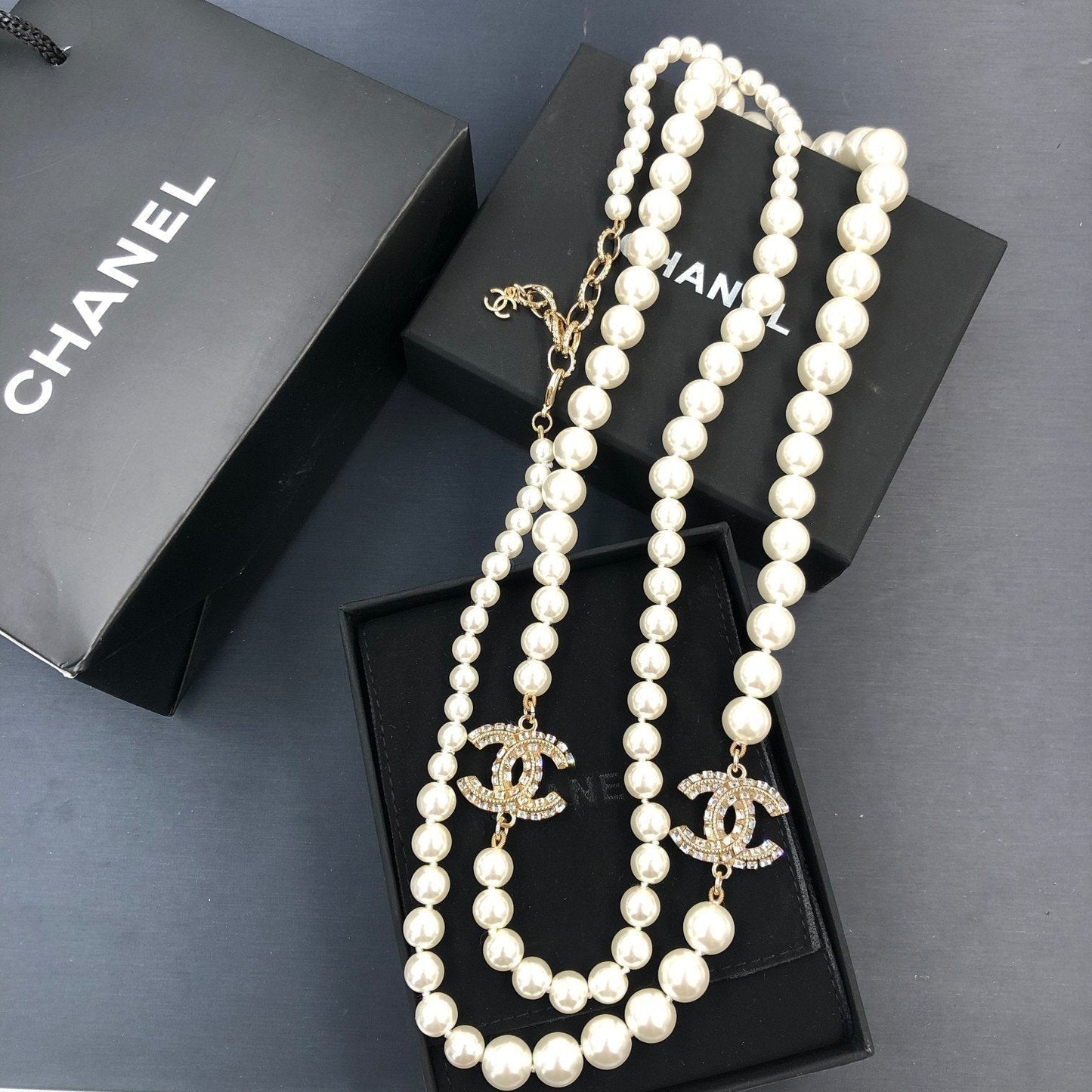 Fashion Rhinestone Long Pearl Necklace
