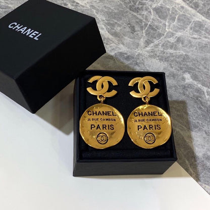 Vintage brass engraving pendant earrings