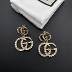 Exquisite double pearl and rhinestone earrings