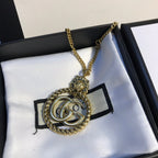Fashion Hemp Rope Lion Double G Necklace