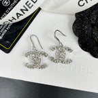 Luxury Rhinestone Pendant Double C Earrings