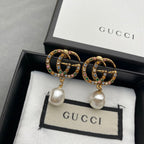 Fashion Double G Colored Diamond Pendant Pearl Earrings