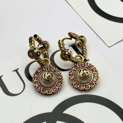 Vintage double G rhinestone round earrings