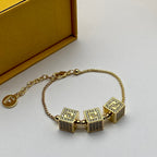 Classic double F square rhinestone bracelet