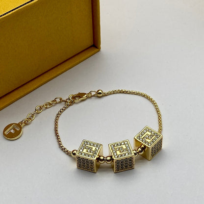 Classic double F square rhinestone bracelet