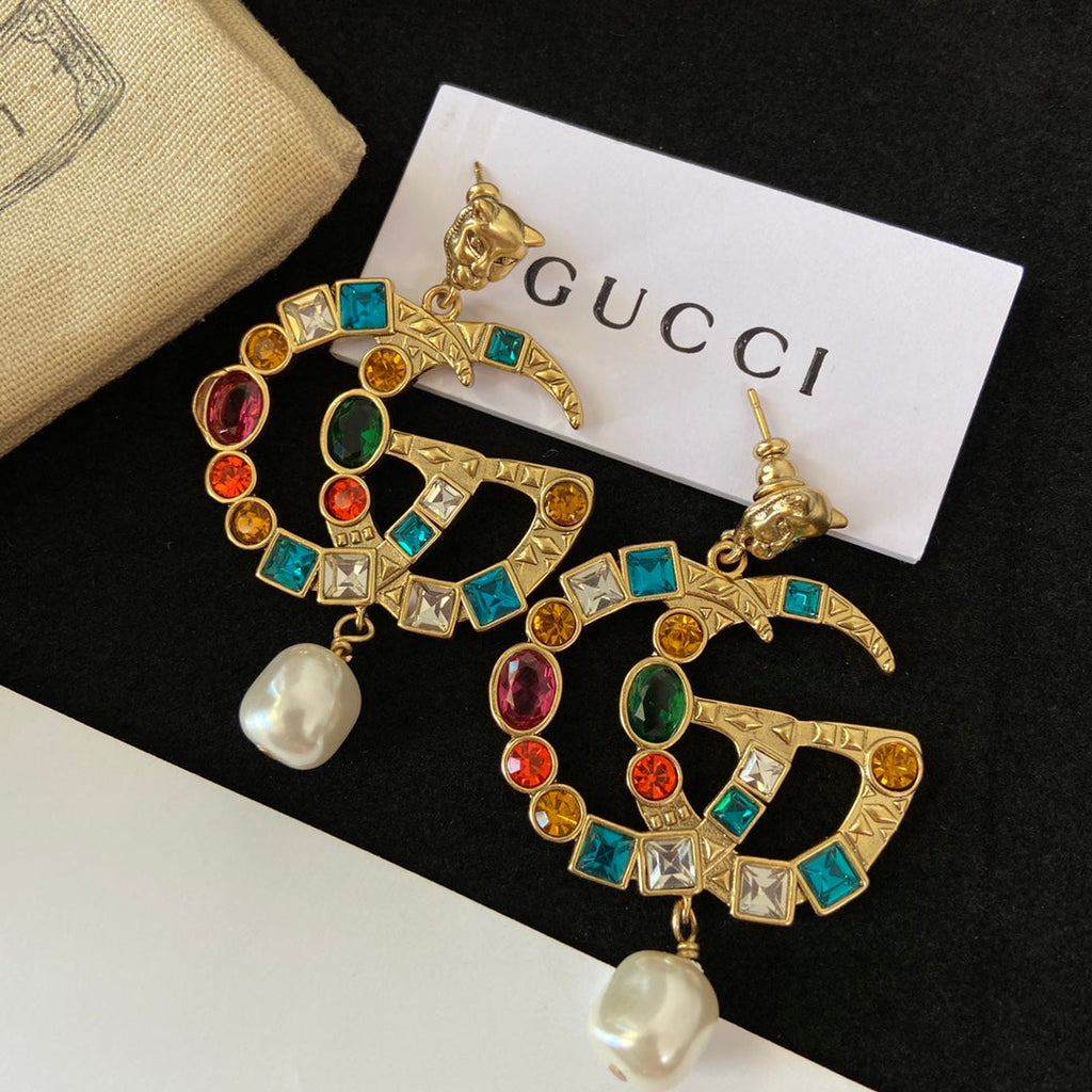 Fashion Double G Pendant Pearl Earrings