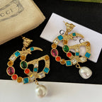 Fashion Double G Pendant Pearl Earrings