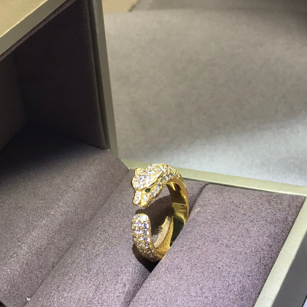 Small Full Diamond Leopard Head Open Ring