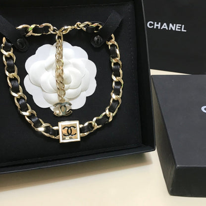 CC black square LOGO necklace