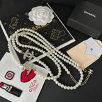 Fashion double CC pearl pendant necklace