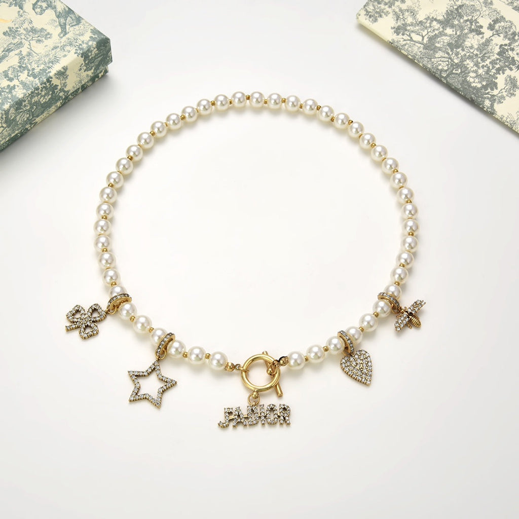 Fashion CD star heart pendant pearl necklace